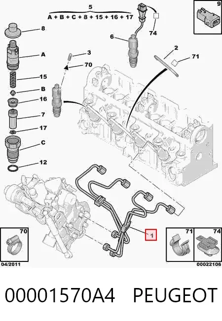 Tubo de combustível, kit 00001570A4 Peugeot/Citroen