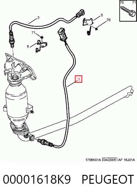 Sonda lambda, sensor de oxigênio depois de catalisador 00001618K9 Peugeot/Citroen