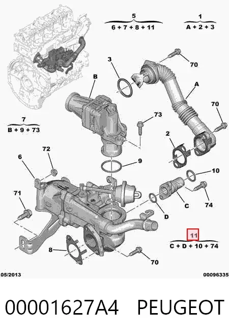 Tubo de ligação do radiador EGR 00001627A4 Peugeot/Citroen