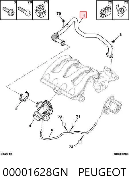Cano derivado do sistema de recirculação dos gases de escape EGR 00001628GN Peugeot/Citroen