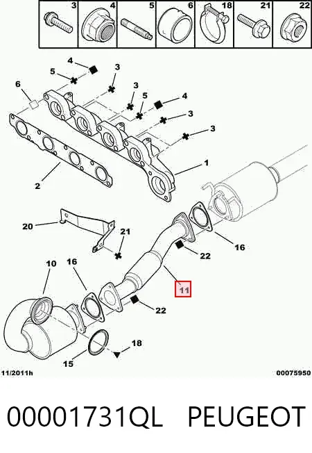 Tubo de escape, desde o catalisador até o silenciador 00001731QL Peugeot/Citroen