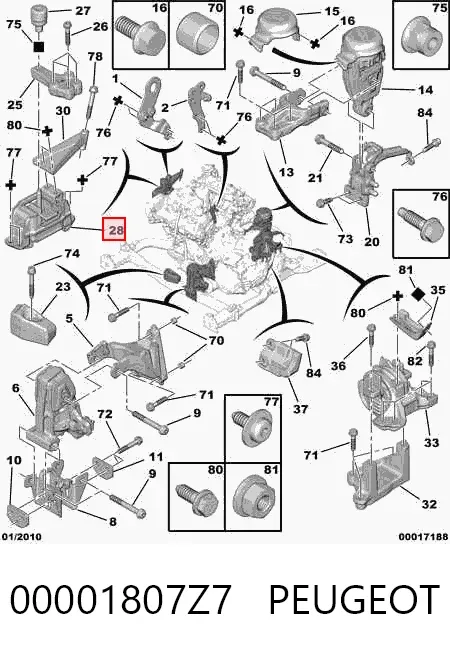 Coxim (suporte) direito de motor 00001807Z7 Peugeot/Citroen