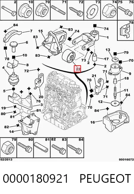 Coxim (suporte) traseiro de motor (bloco silencioso) 0000180921 Peugeot/Citroen