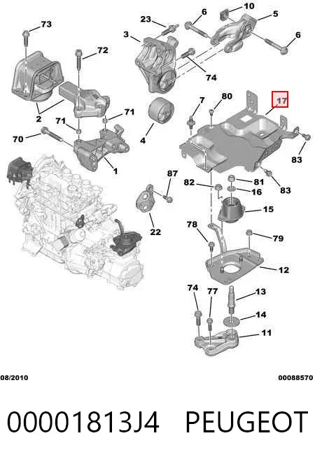 Viga de fixação da caixa de mudança 00001813J4 Peugeot/Citroen