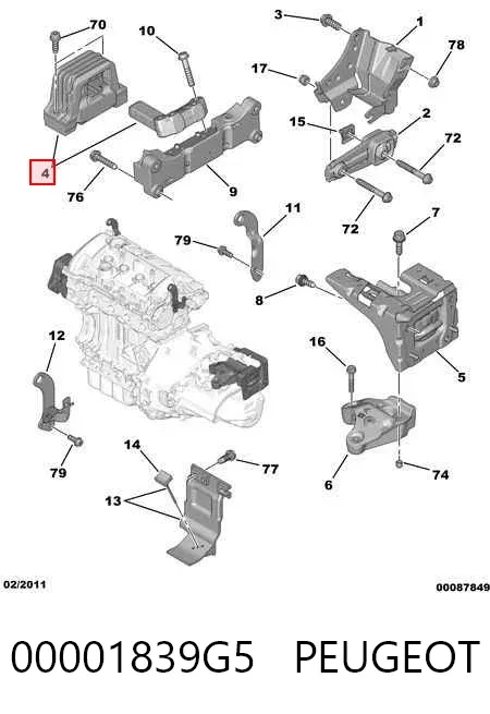 Coxim (suporte) direito de motor 00001839G5 Peugeot/Citroen