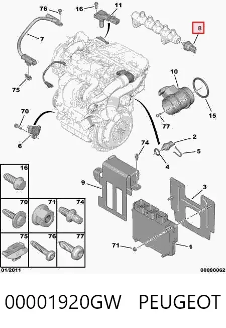 Sensor de pressão de combustível 00001920GW Peugeot/Citroen