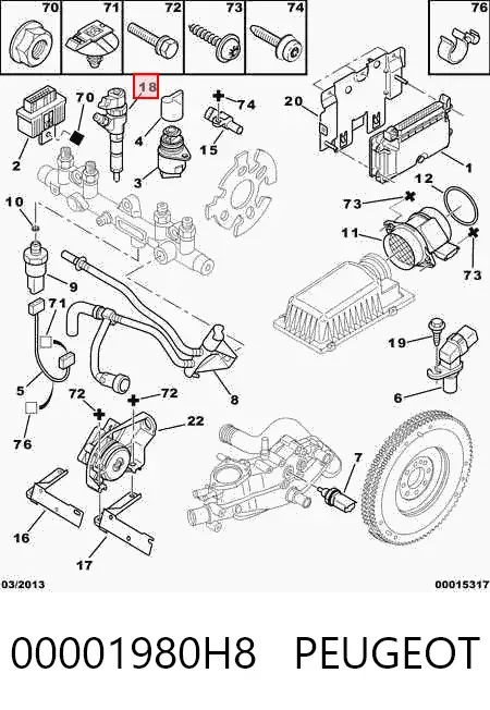 Injetor de injeção de combustível 00001980H8 Peugeot/Citroen