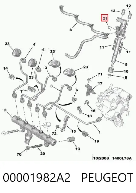 Braçadeira de fixação de tubos de retorno de injetores 00001982A2 Peugeot/Citroen