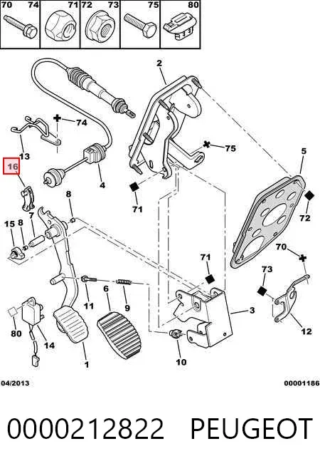 Braçadeira de pedal de cabos de embraiagem 0000212822 Peugeot/Citroen