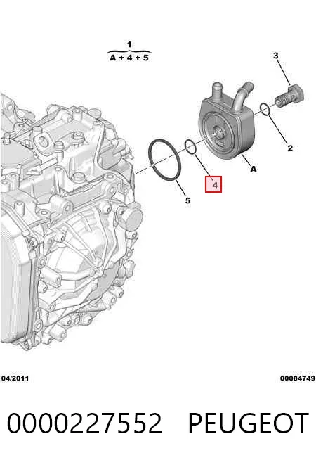 Vedante de trocador de calor de óleo na Caixa Automática de Mudança 0000227552 Peugeot/Citroen
