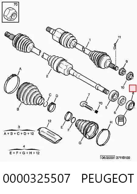 Bucim de rolamento suspenso dianteiro da árvore intermédia 0000325507 Peugeot/Citroen