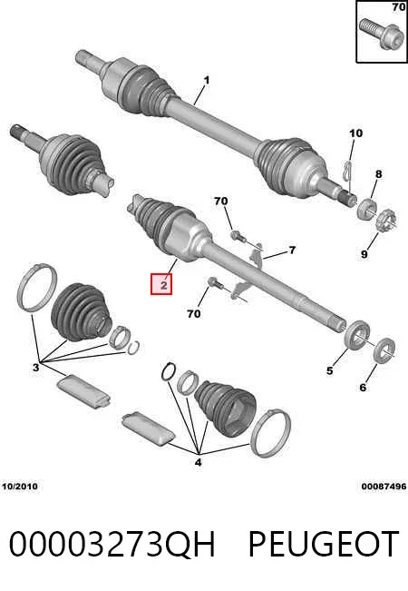 Semieixo (acionador) dianteiro direito 00003273QH Peugeot/Citroen