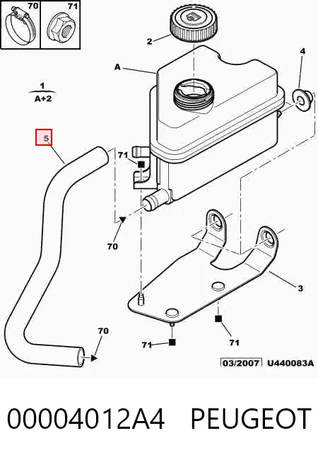 Mangueira da Direção hidrâulica assistida de pressão baixa, desde o tanque até a bomba 00004012A4 Peugeot/Citroen