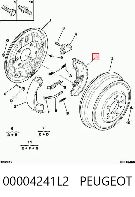Sapatas do freio traseiras de tambor 00004241L2 Peugeot/Citroen