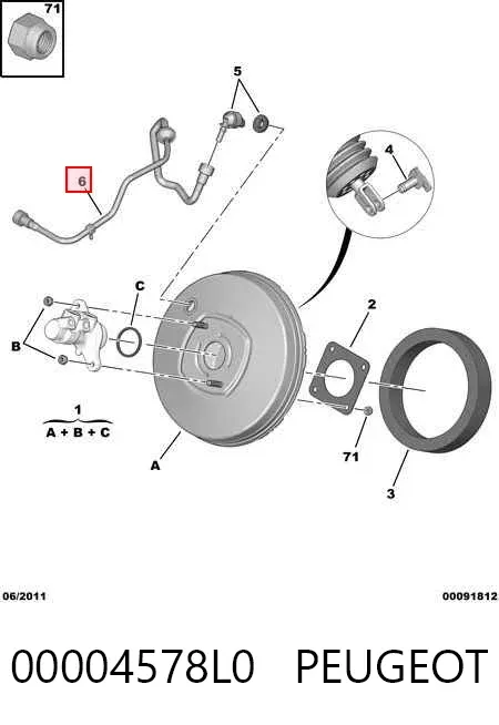 Tubo de impulsionador de vácuo dos freios 00004578L0 Peugeot/Citroen