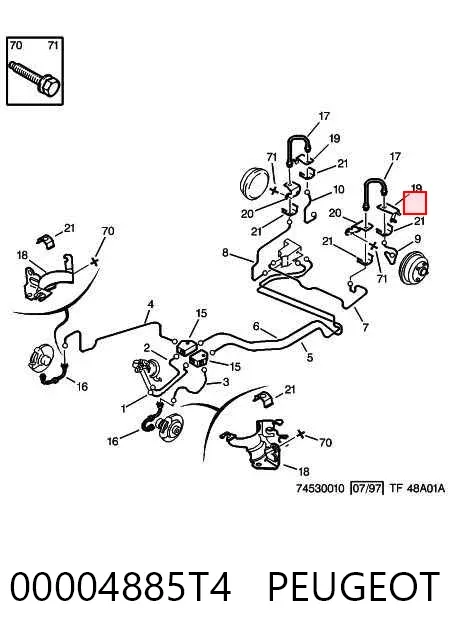 Tubo do freio traseiro esquerdo 00004885T4 Peugeot/Citroen