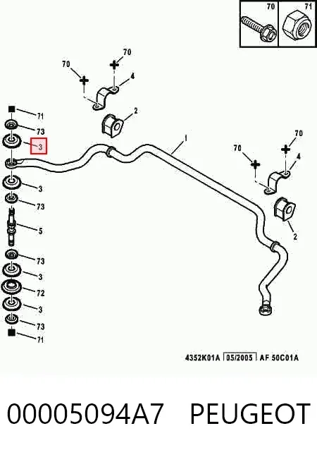 Bucha de suporte dianteiro de estabilizador 00005094A7 Peugeot/Citroen