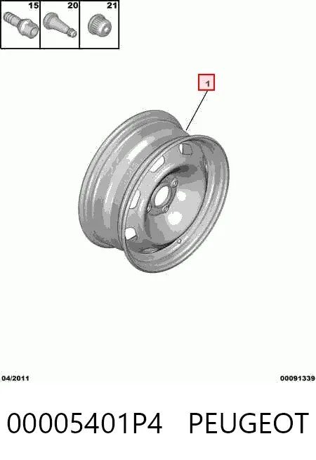 Discos de roda de aço (estampados) 00005401P4 Peugeot/Citroen