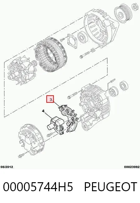Eixo de diodos do gerador 00005744H5 Peugeot/Citroen