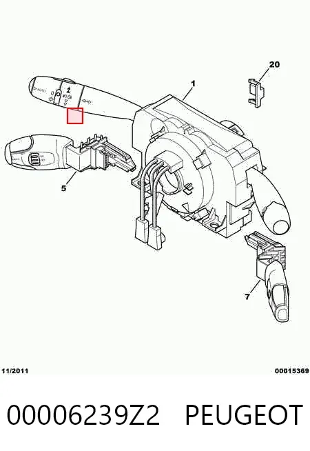 Comutador instalado na coluna da direção, montado 00006239Z2 Peugeot/Citroen