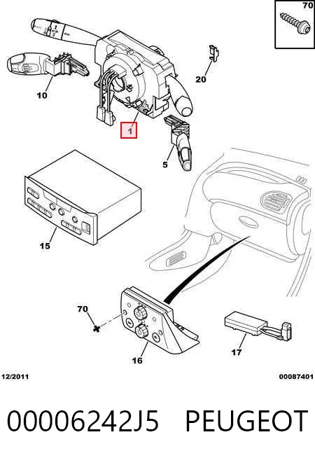 Comutador instalado na coluna da direção, montado 00006242J5 Peugeot/Citroen