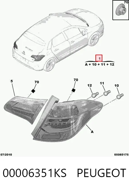 Lanterna traseira direita externa 00006351KS Peugeot/Citroen