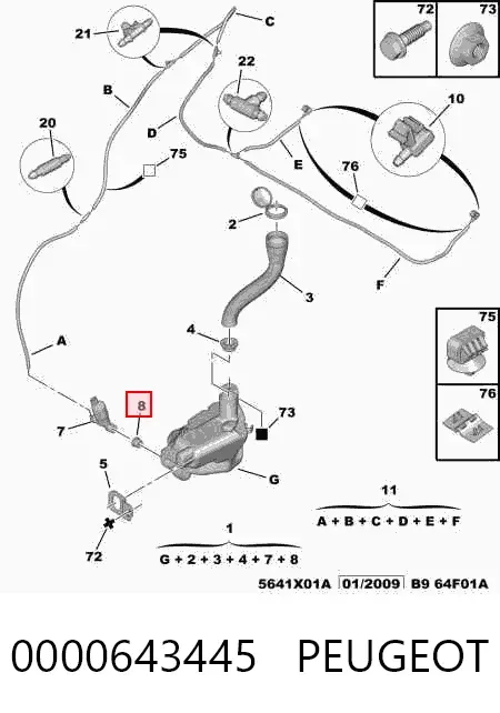 Vedante anular de bomba de fluido para lavador 0000643445 Peugeot/Citroen