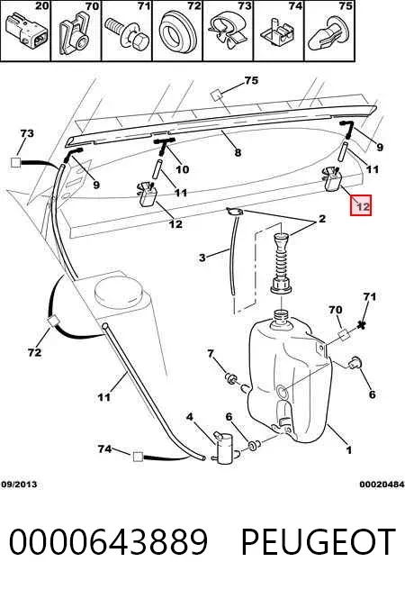 Injetor de fluido para lavador de pára-brisas 0000643889 Peugeot/Citroen