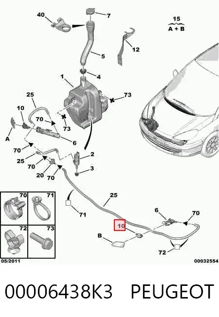 Injetor de fluido para lavador da luz dianteira 00006438K3 Peugeot/Citroen