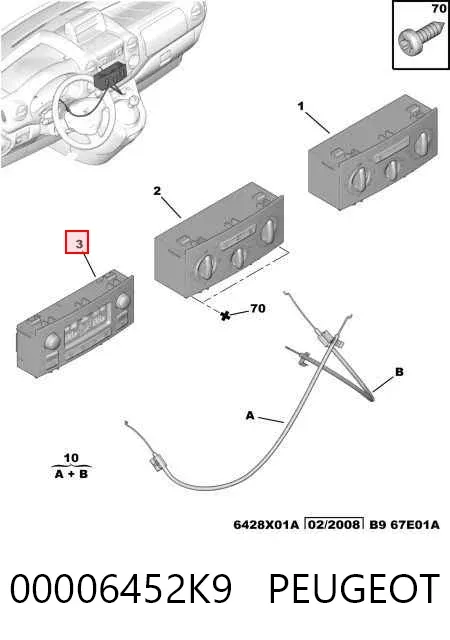 Unidade de controlo dos modos de aquecimento/condicionamento 00006452K9 Peugeot/Citroen