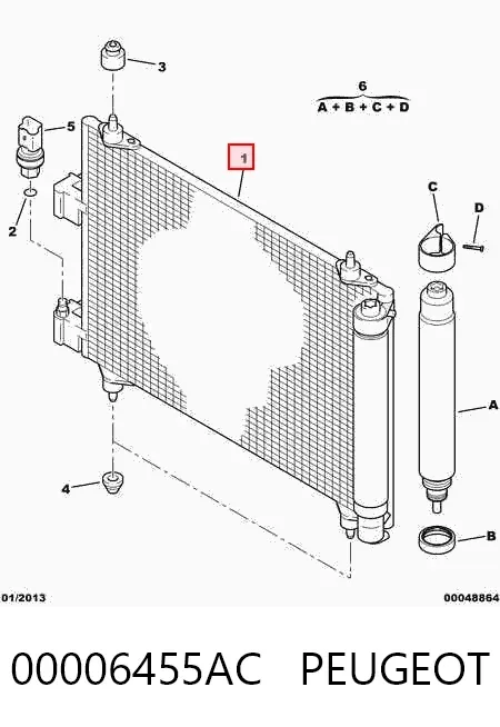 Radiador de aparelho de ar condicionado 00006455AC Peugeot/Citroen