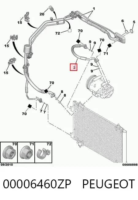 Mangueira de aparelho de ar condicionado, desde o compressor até o radiador 00006460ZP Peugeot/Citroen