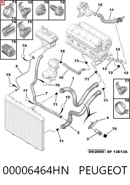 Vedante anular de tubo do radiador de forno 00006464HN Peugeot/Citroen