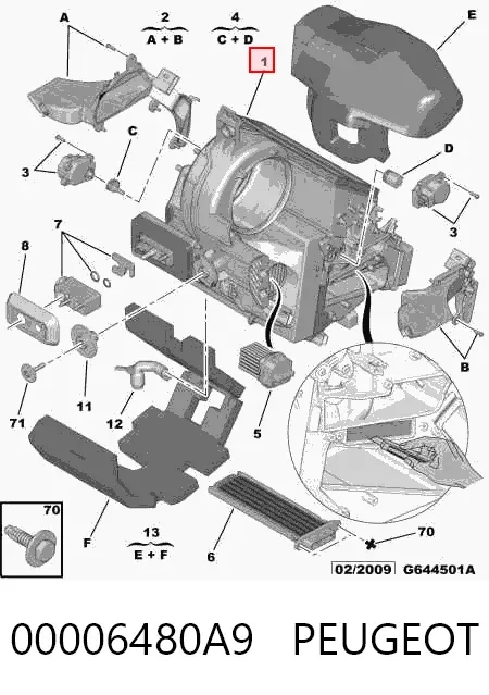 Caixa do radiador de aparelho de ar condicionado (vaporizador do salão) 00006480A9 Peugeot/Citroen