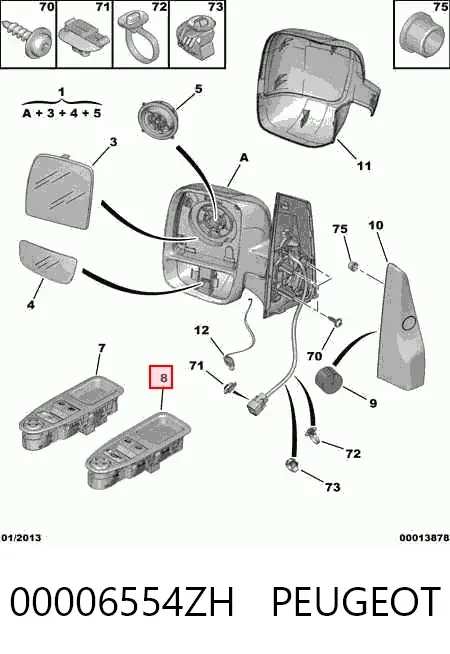 Unidade de botões dianteira esquerda de controlo de elevador de vidro 00006554ZH Peugeot/Citroen