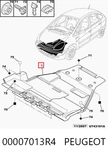 Proteção de motor, de panela (da seção de motor) 00007013R4 Peugeot/Citroen