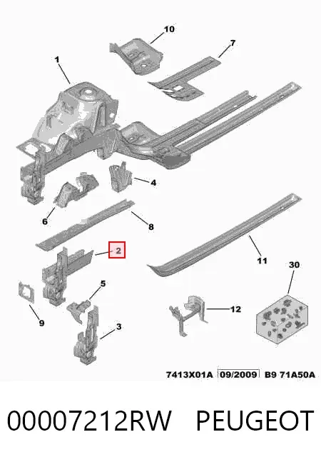 Longarina de chassi dianteira esquerda 00007212RW Peugeot/Citroen