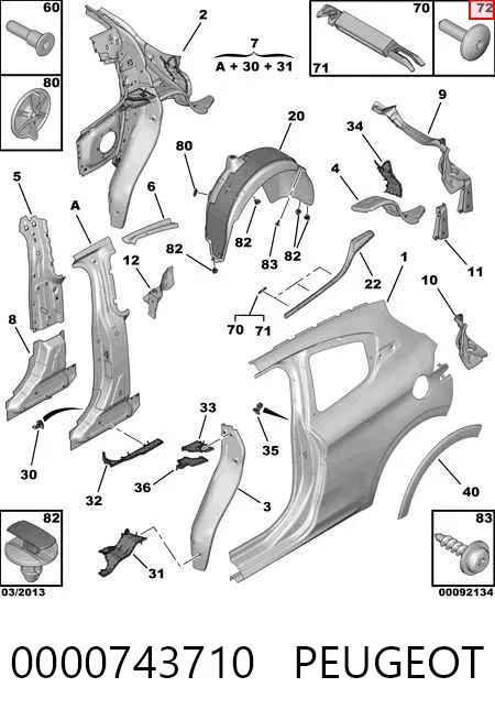 Cápsula (prendedor) de fixação do pára-choque dianteiro 0000743710 Peugeot/Citroen