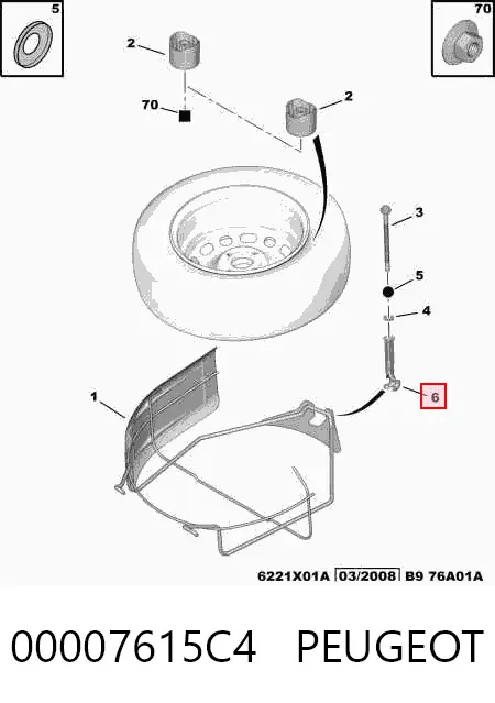 Gancho de fixação da roda de recambio 00007615C4 Peugeot/Citroen