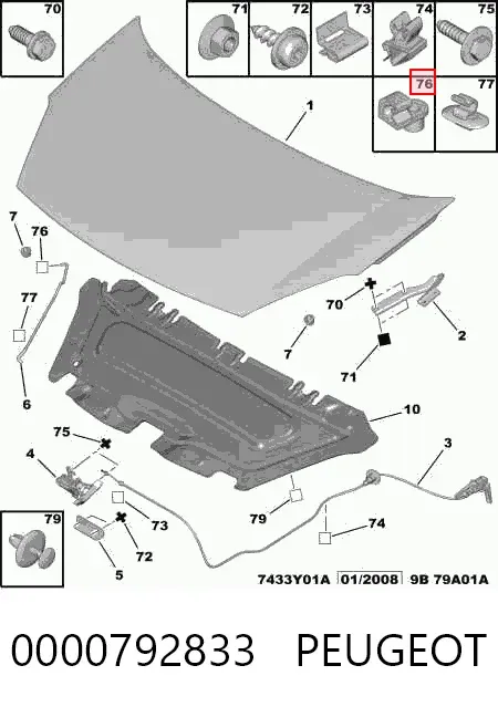 Fixador de suporte da capota 0000792833 Peugeot/Citroen