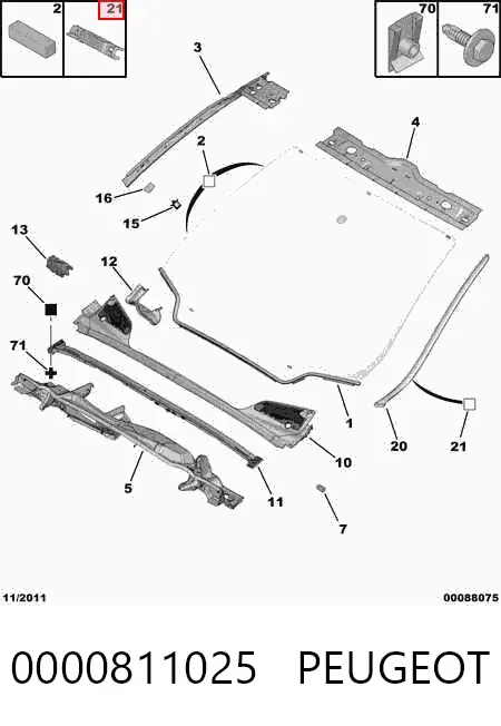 Cápsula (prendedor) de fixação de moldura de pára-brisas 0000811025 Peugeot/Citroen