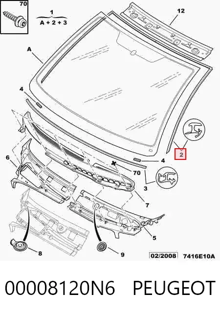 Moldura de pára-brisas 00008120N6 Peugeot/Citroen