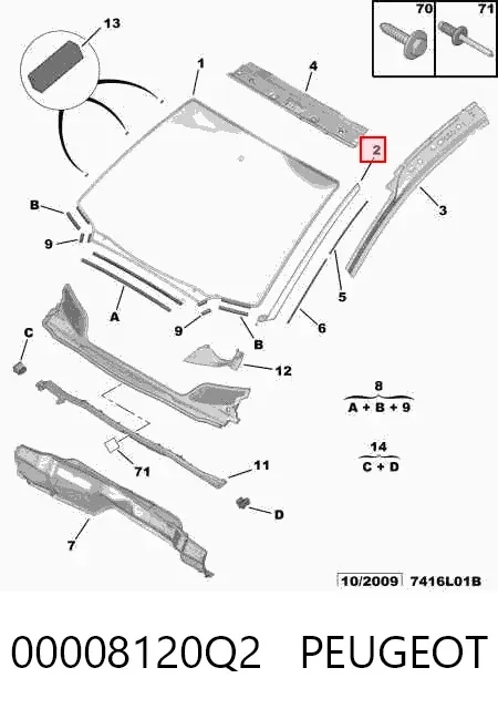 Moldura esquerda de pára-brisas 00008120Q2 Peugeot/Citroen