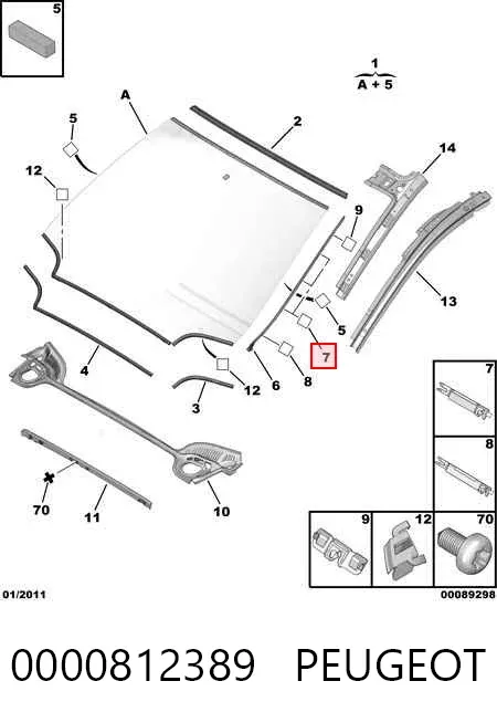 Cápsula (prendedor) de fixação de moldura de pára-brisas 0000812389 Peugeot/Citroen