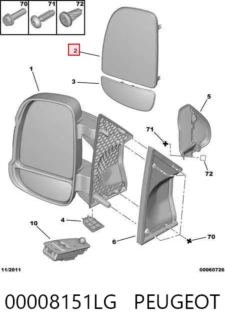 Elemento espelhado do espelho de retrovisão esquerdo 00008151LG Peugeot/Citroen