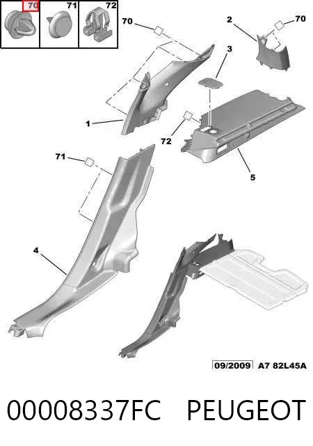 Cápsula (prendedor) de fixação de revestimento de tampa de porta-malas 00008337FC Peugeot/Citroen