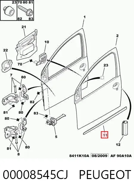 Moldura da porta dianteira direita 00008545CJ Peugeot/Citroen