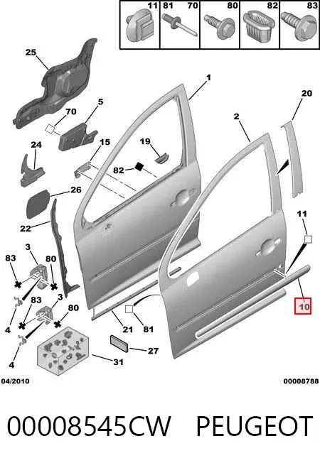 Moldura da porta dianteira direita 00008545CW Peugeot/Citroen