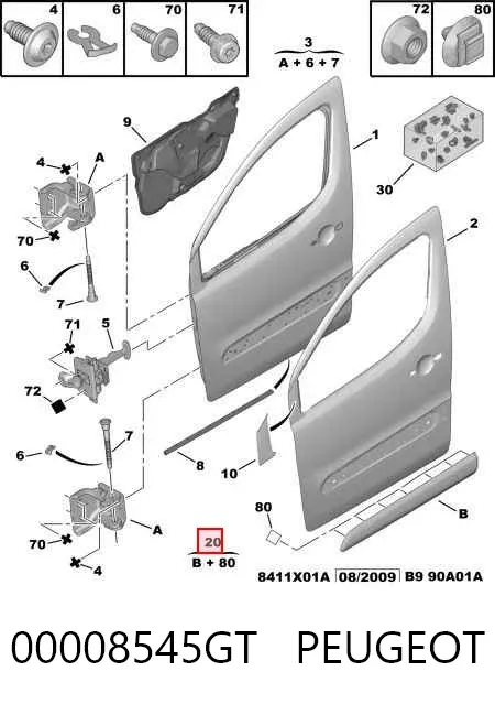 Moldura da porta dianteira direita inferior 00008545GT Peugeot/Citroen