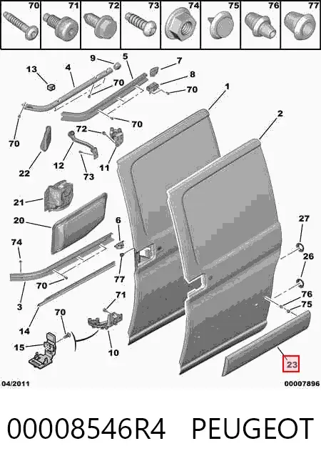 Moldura da porta traseira direita 00008546R4 Peugeot/Citroen